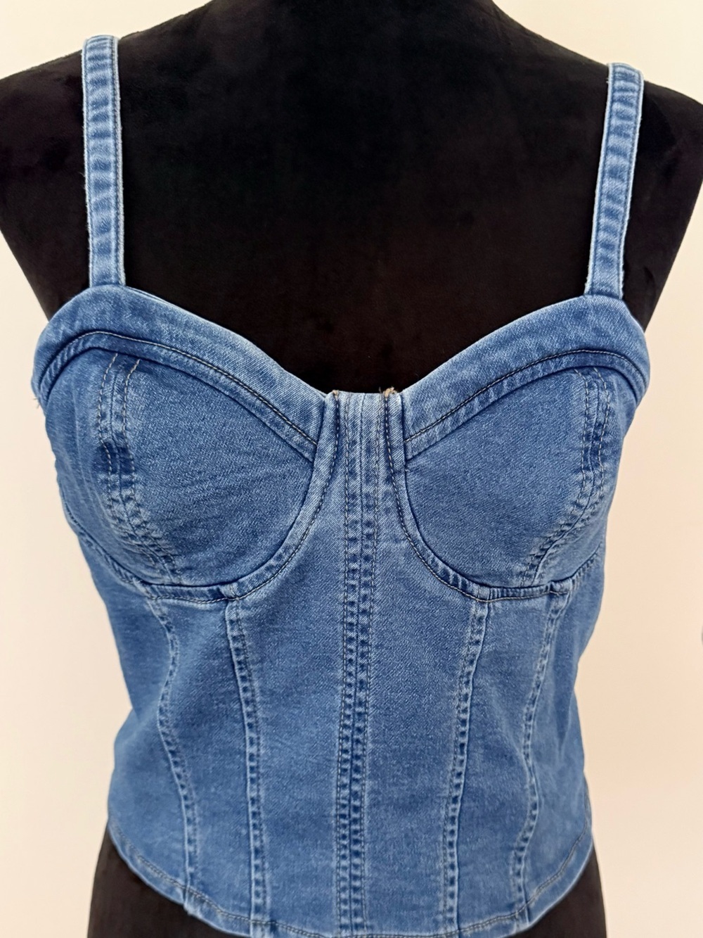 No Boundaries Women's Denim Corset Top, Size L - Picture 3 of 6
